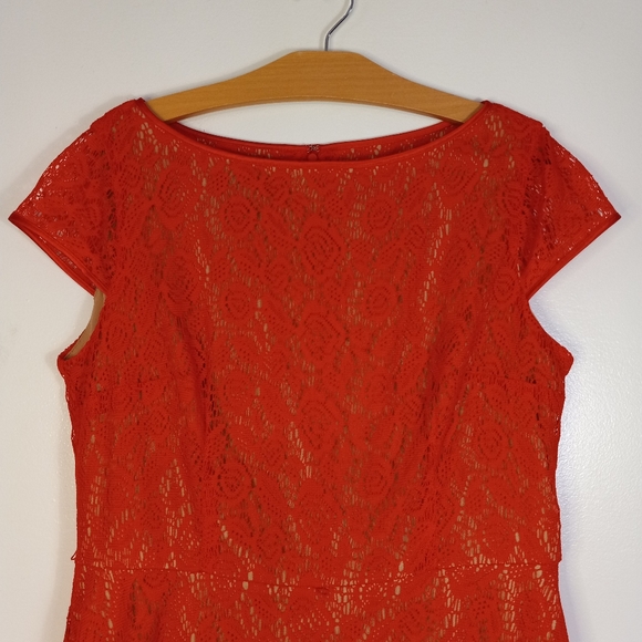 Evan Picone Black Label Orange Lace Capsleeve Shift Dress, Size 14 - Picture 3 of 8